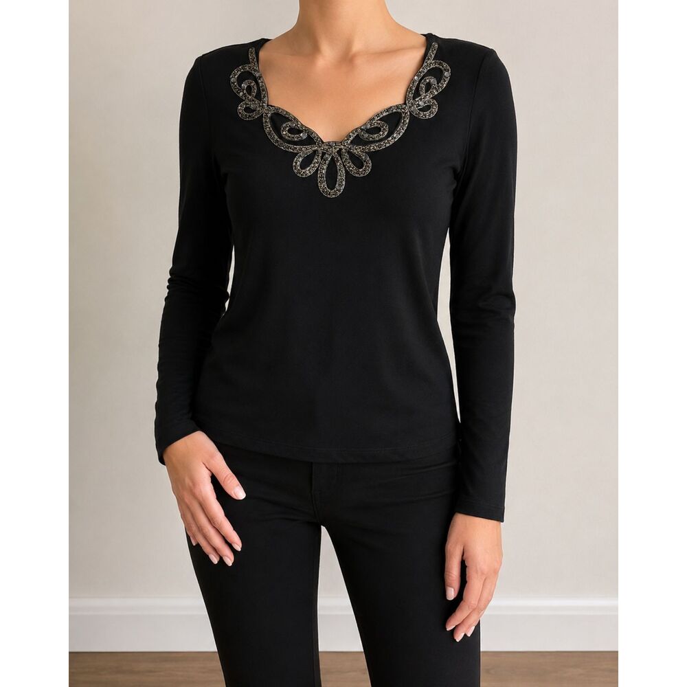 Reba Women's Black Long Sleeve Blouse Size XL – Classic Dress Top